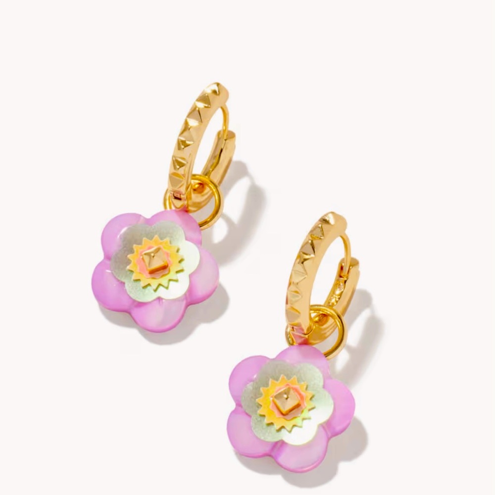 Kendra Scott Delilah Pink and Gold Flower Convertible Earrings